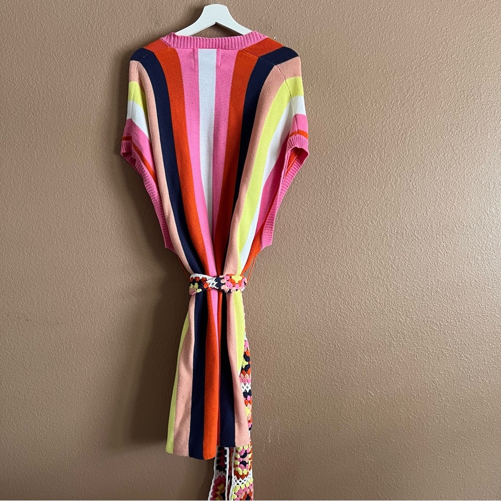 Anthropologie Kimono Colorful Striped Knit Belted Sweater One Size - Picture 6 of 13